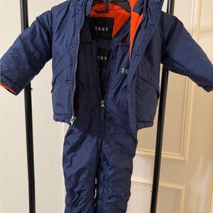 DKNY Dark Blue Outerwear with Vibrant Orange Interior